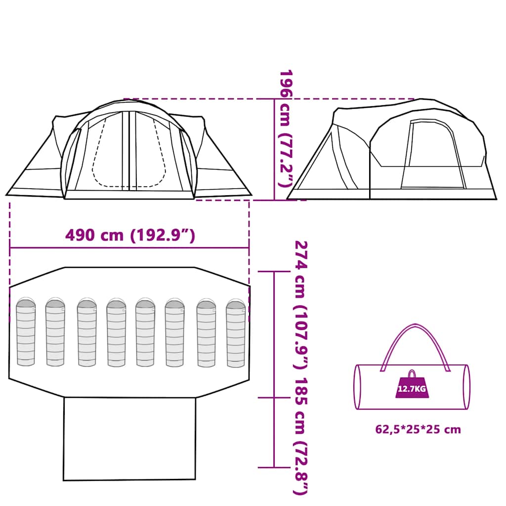 Tenda Familiare Tipi per 8 Persone Verde Impermeabile