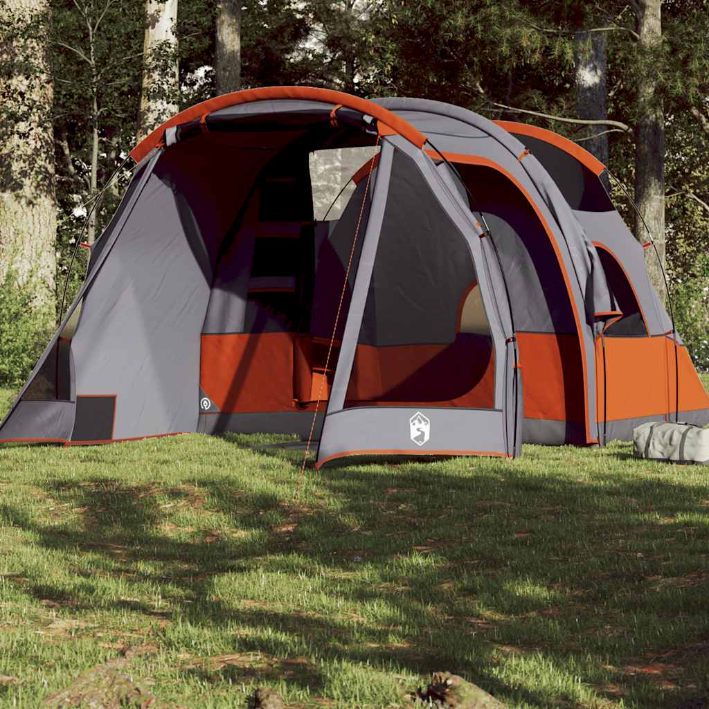 Tenda da Campeggio a Tunnel per 4 Persone Grigia e Arancione Impermeabile