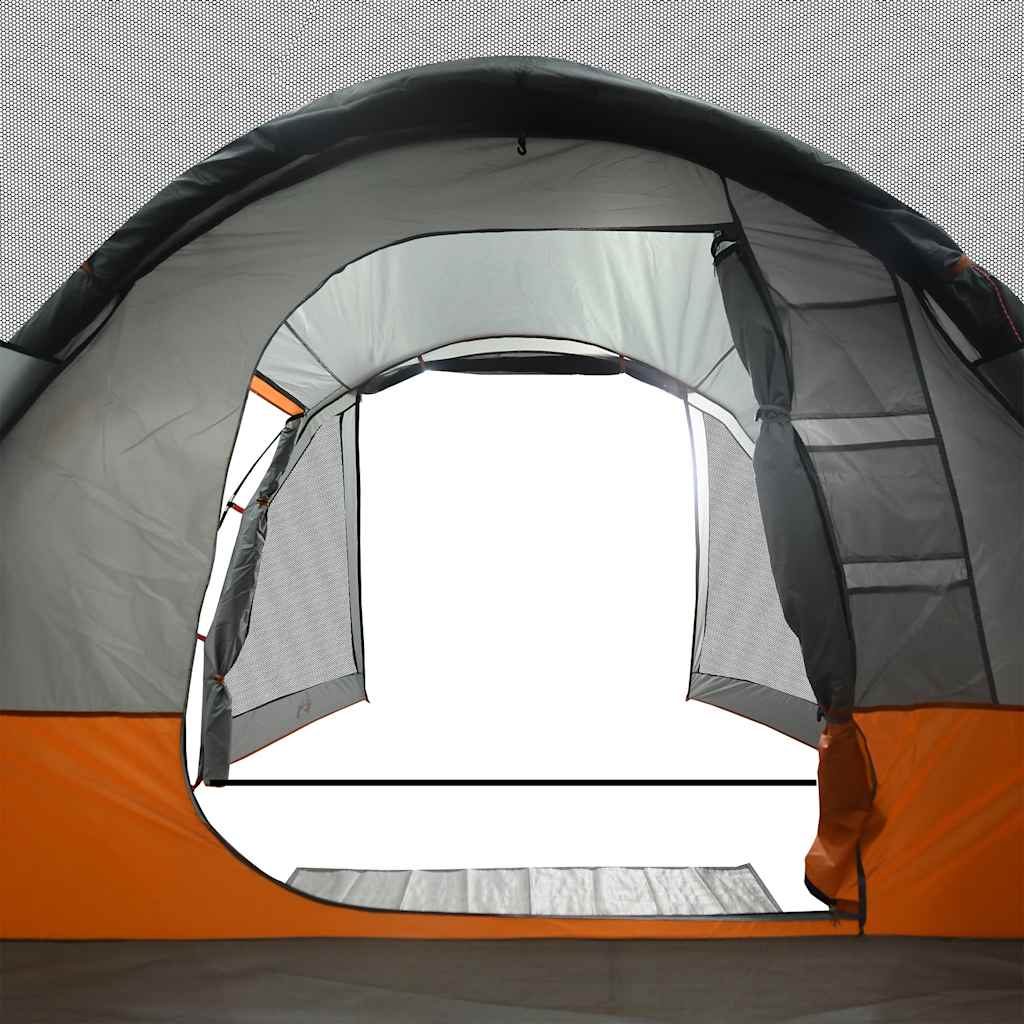 Tenda da Campeggio a Tunnel per 4 Persone Grigia e Arancione Impermeabile