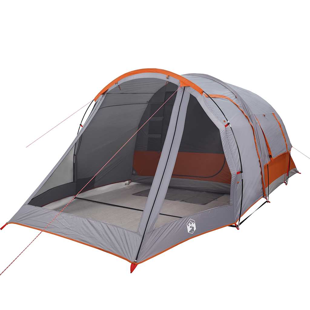 Tenda da Campeggio a Tunnel per 4 Persone Grigia e Arancione Impermeabile