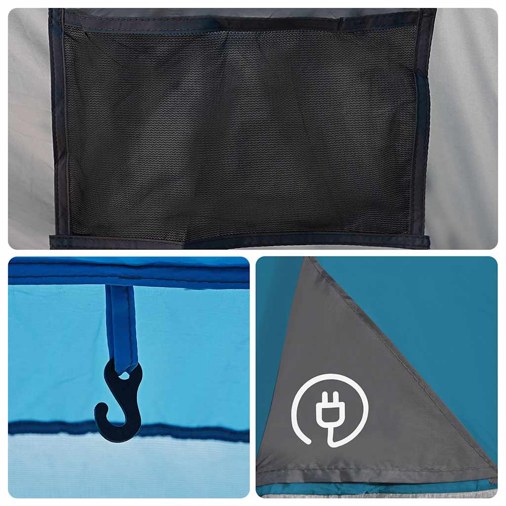 Tenda da Campeggio a Cabina per 5 Persone Blu Impermeabile