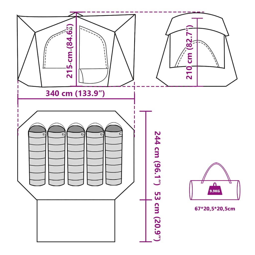 Tenda da Campeggio a Cabina per 5 Persone Blu Impermeabile