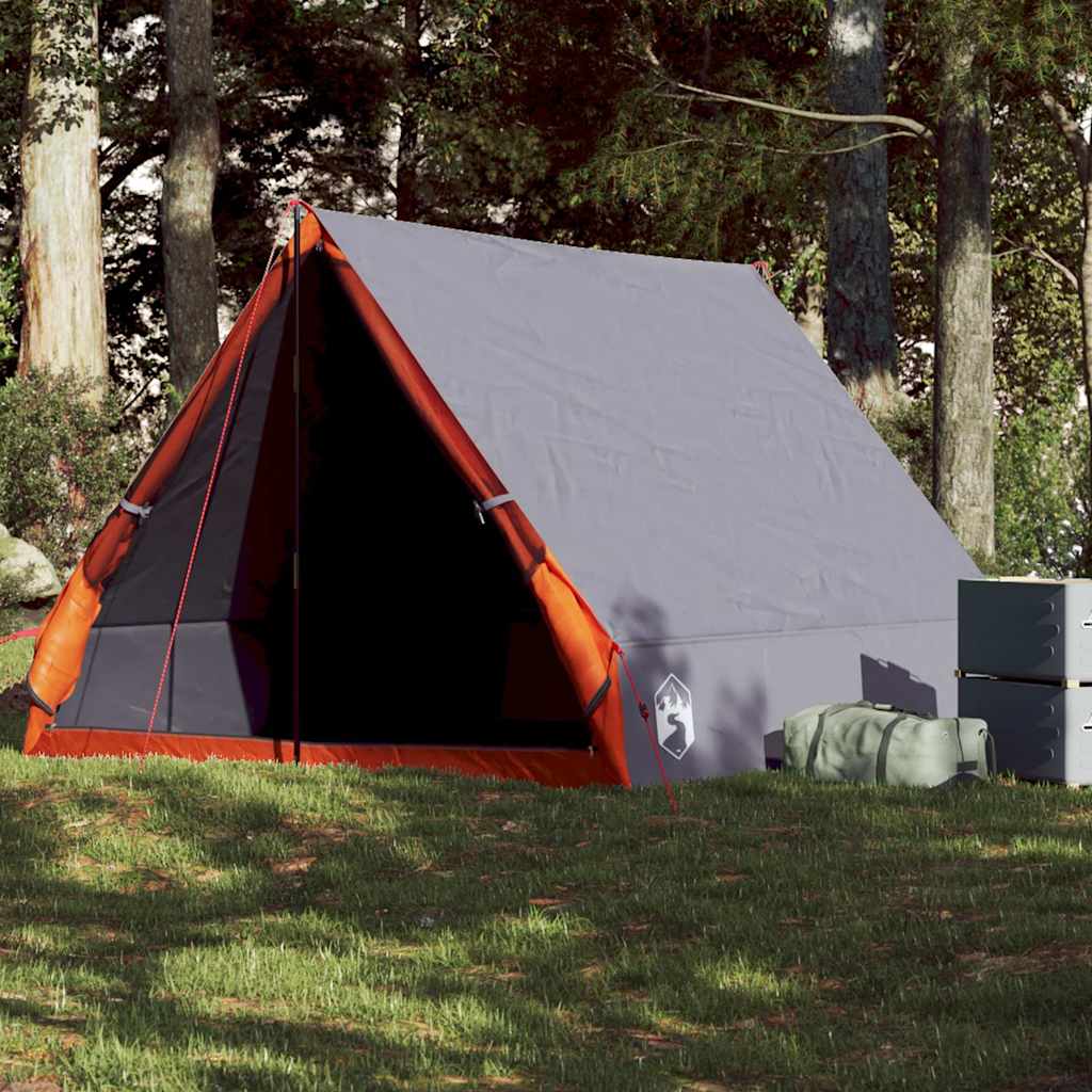 Tenda da Campeggio Telaio A per 2 Persone Grigia e Arancione Impermeabile