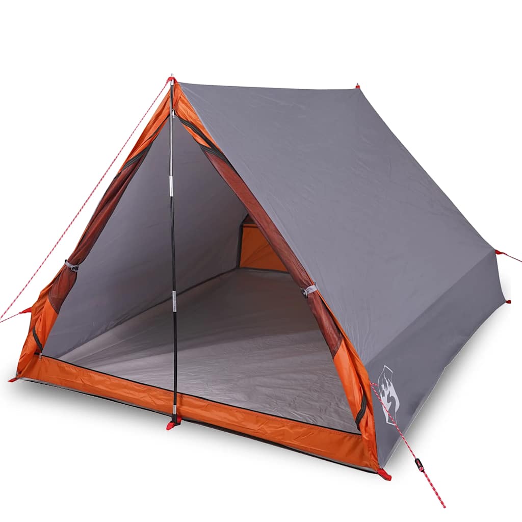 Tenda da Campeggio Telaio A per 2 Persone Grigia e Arancione Impermeabile