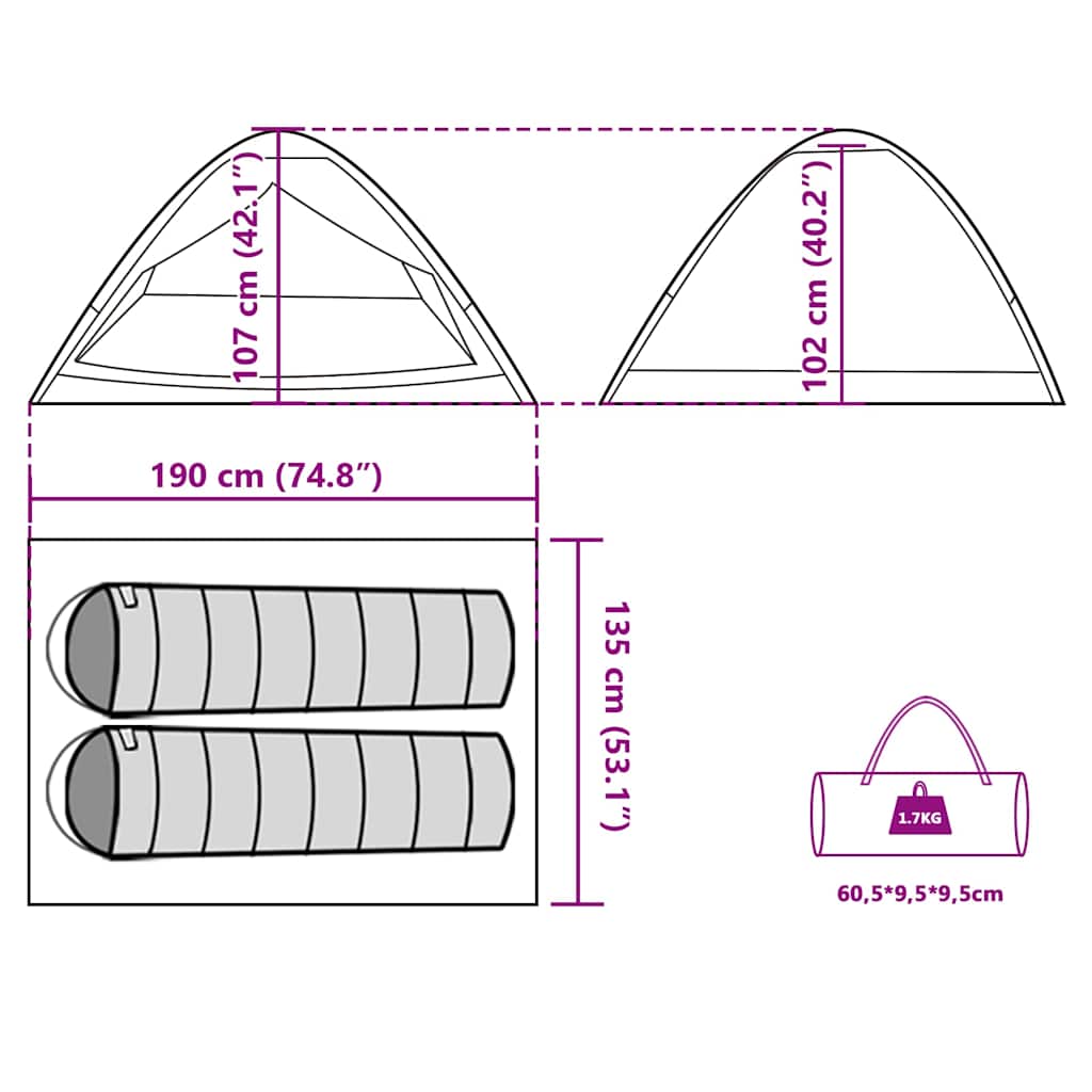 Tenda da Campeggio a Cupola 2 Persone Grigio e Arancione