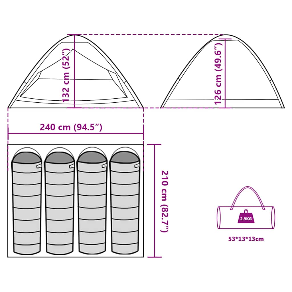 Tenda da Campeggio a Cupola per 4 Persone Verde Impermeabile