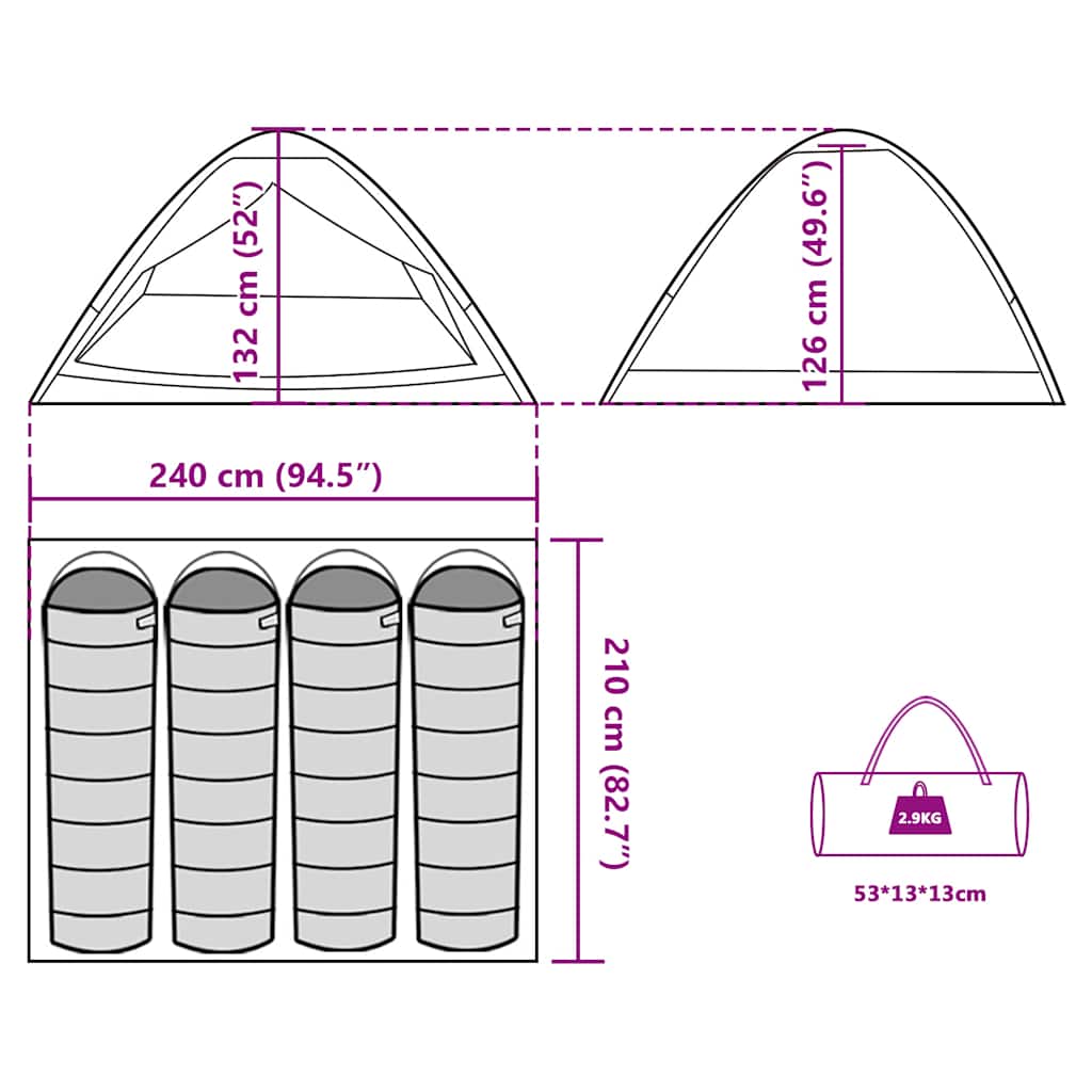 Tenda da Campeggio a Cupola 4 Persone Grigio e Arancione
