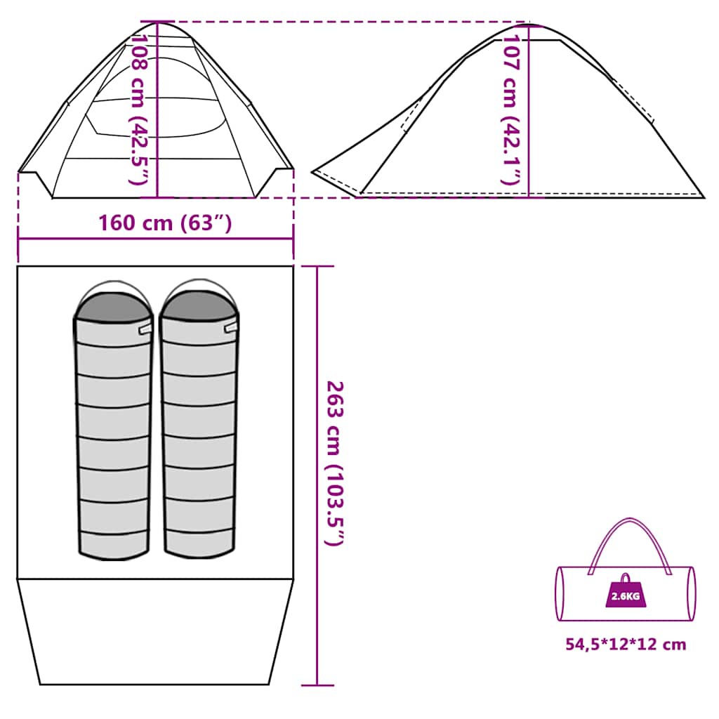 Tenda da Campeggio a Cupola per 2 Persone Blu Impermeabile