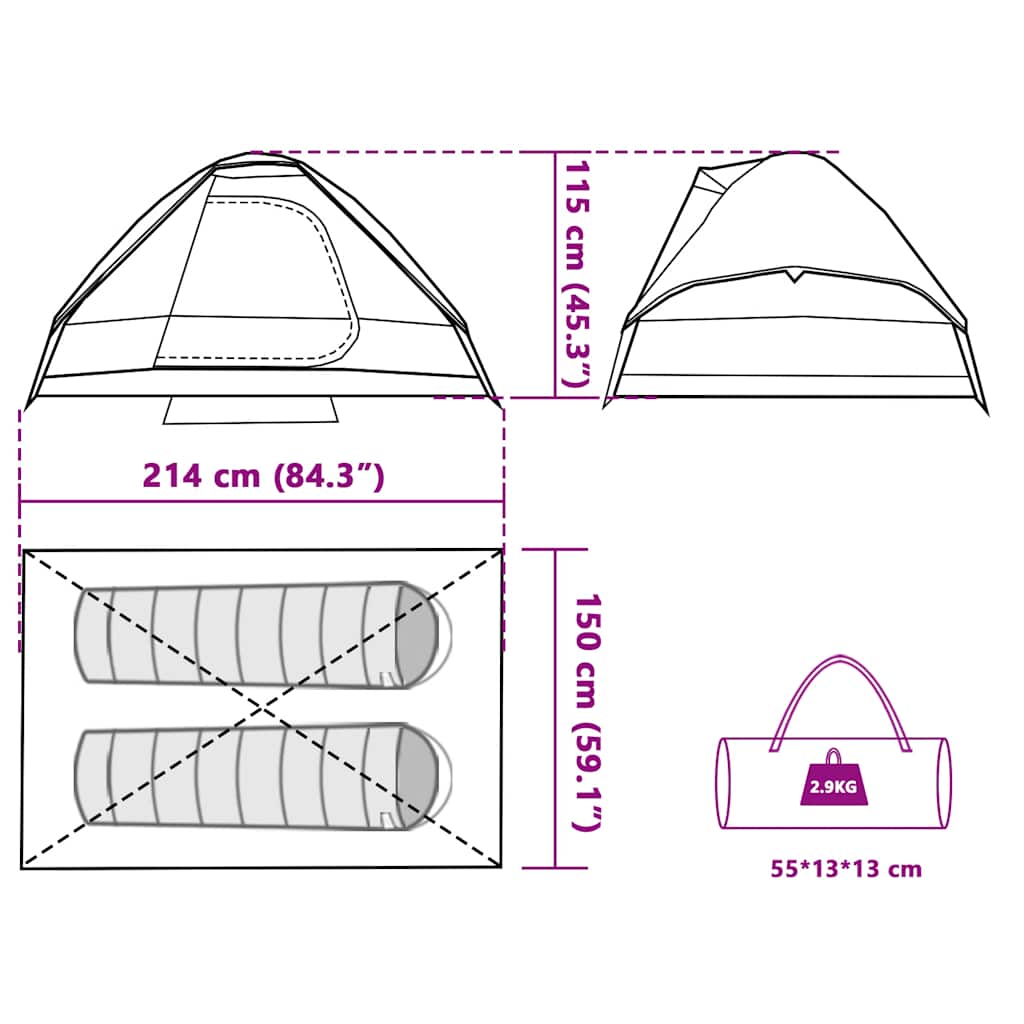 Tenda da Campeggio a Cupola per 2 Persone Blu Impermeabile