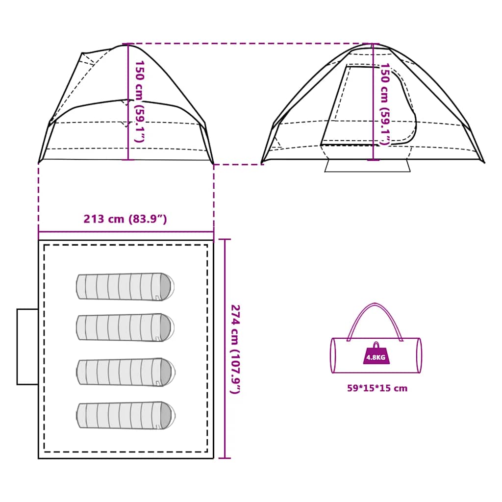 Tenda Campeggio a Cupola 4 Persone Bianca Tessuto Impermeabile