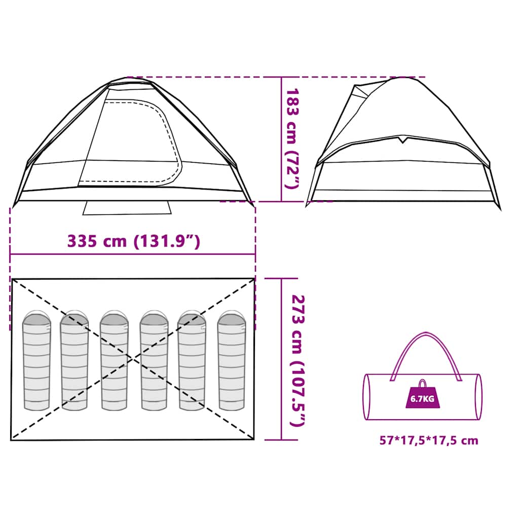 Tenda Familiare a Cupola 6 Persone Bianca Tessuto Impermeabile