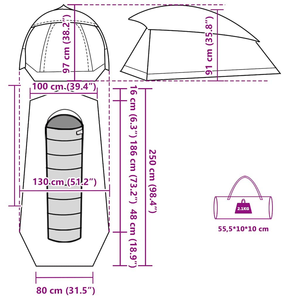 Tenda Campeggio a Cupola 1Persona Grigia Arancione Impermeabile