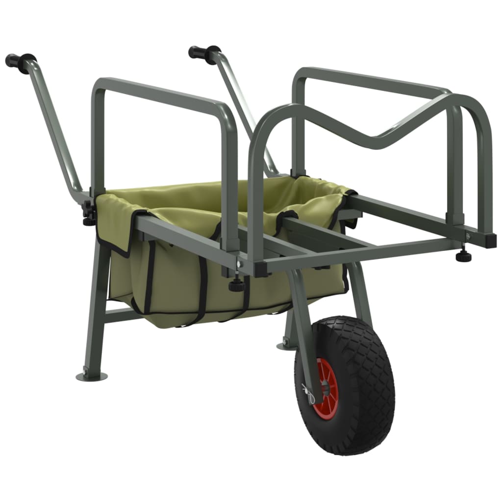 Carrello da Pesca Verde con Ruota Acciaio Verniciato a Polvere