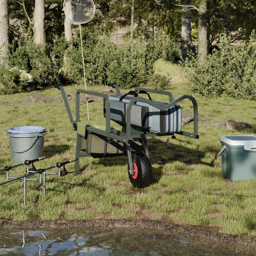 Carrello da Pesca Verde con Ruota Acciaio Verniciato a Polvere
