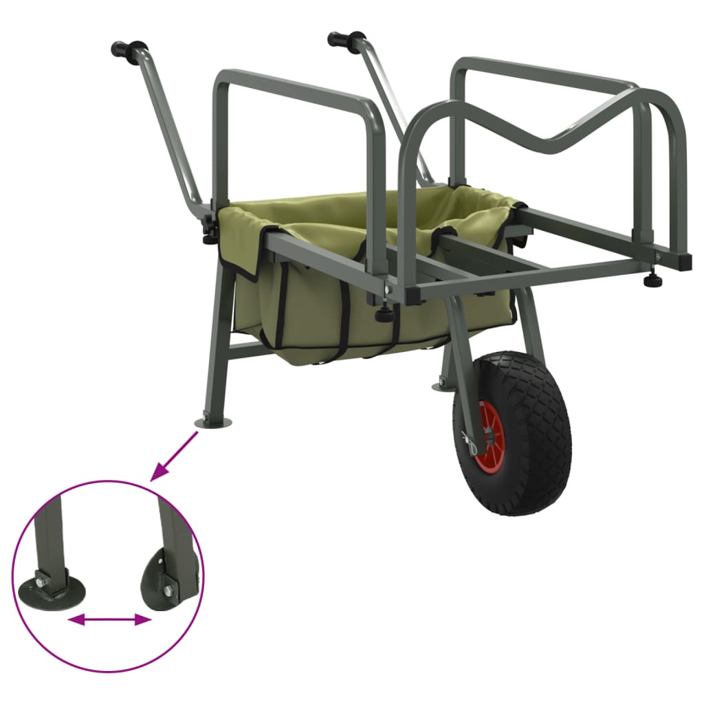 Carrello da Pesca Verde con Ruota Acciaio Verniciato a Polvere