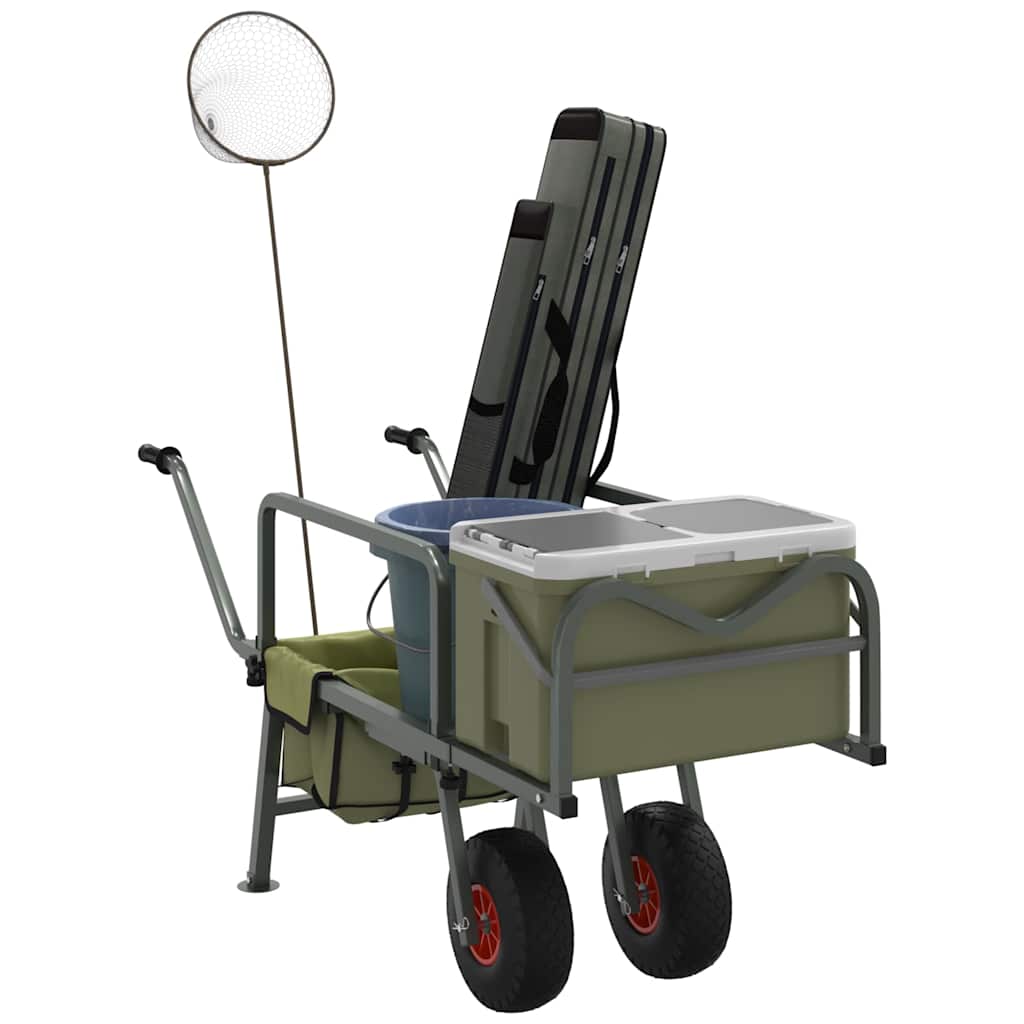 Carrello da Pesca Verde con 2Ruote Acciaio Verniciato a Polvere