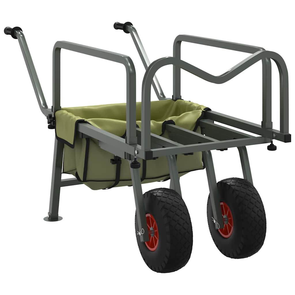Carrello da Pesca Verde con 2Ruote Acciaio Verniciato a Polvere
