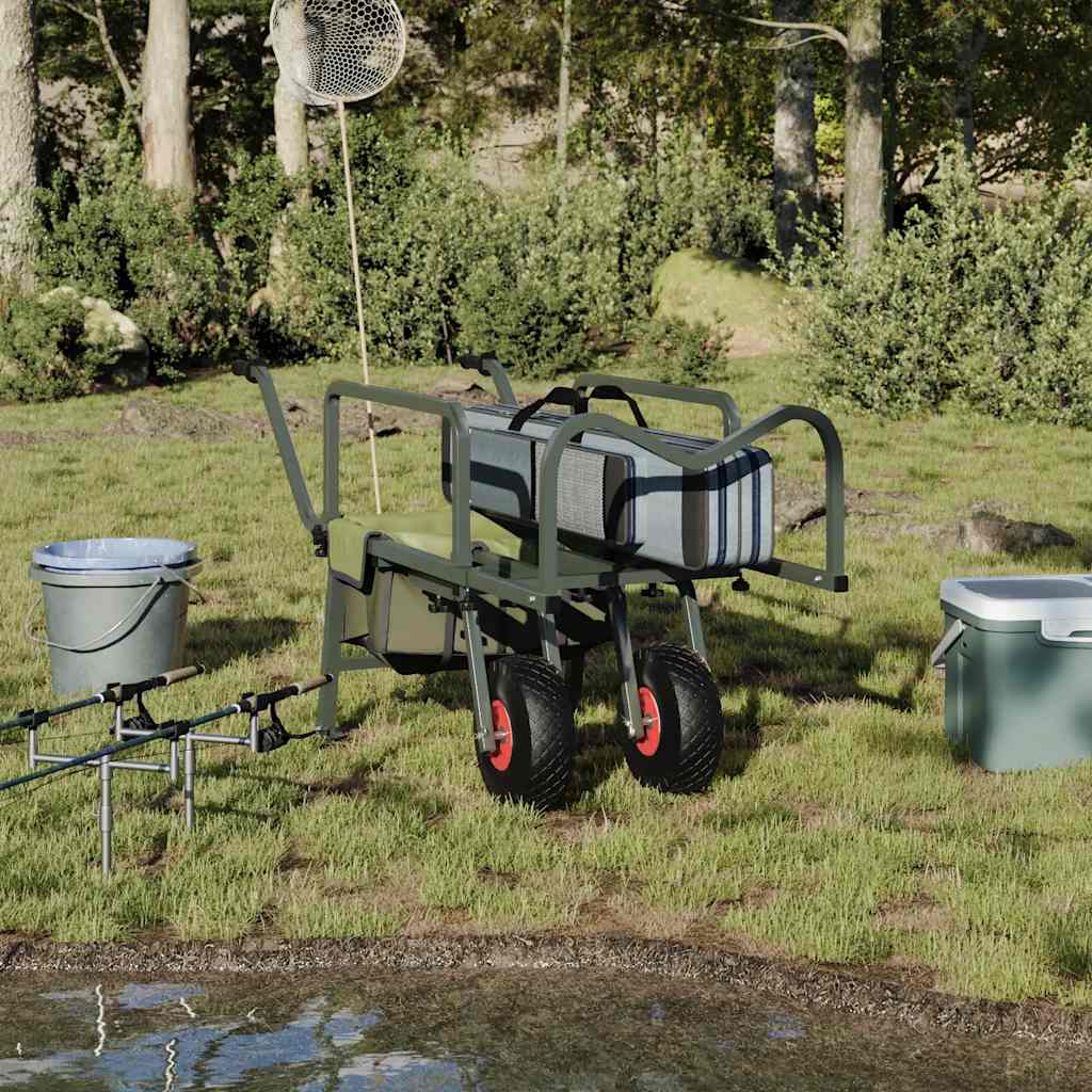 Carrello da Pesca Verde con 2Ruote Acciaio Verniciato a Polvere