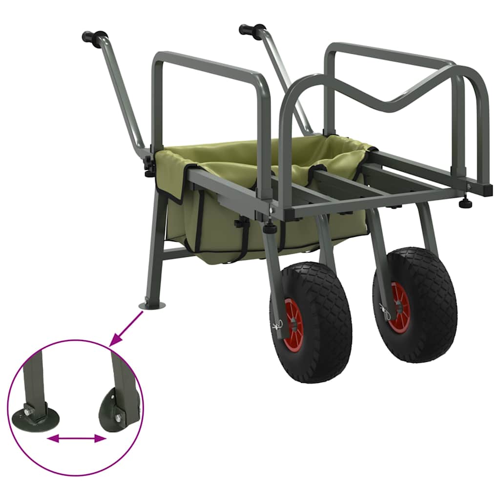 Carrello da Pesca Verde con 2Ruote Acciaio Verniciato a Polvere