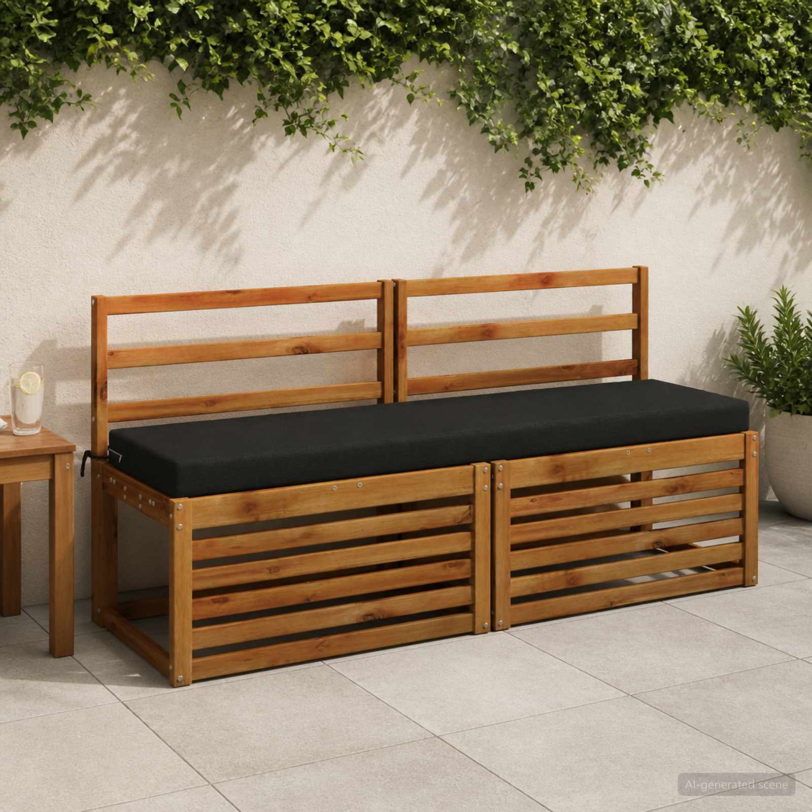 Cuscino per panchina SOEST 100% Poliestere Nero 160 x 40 x 8 cm