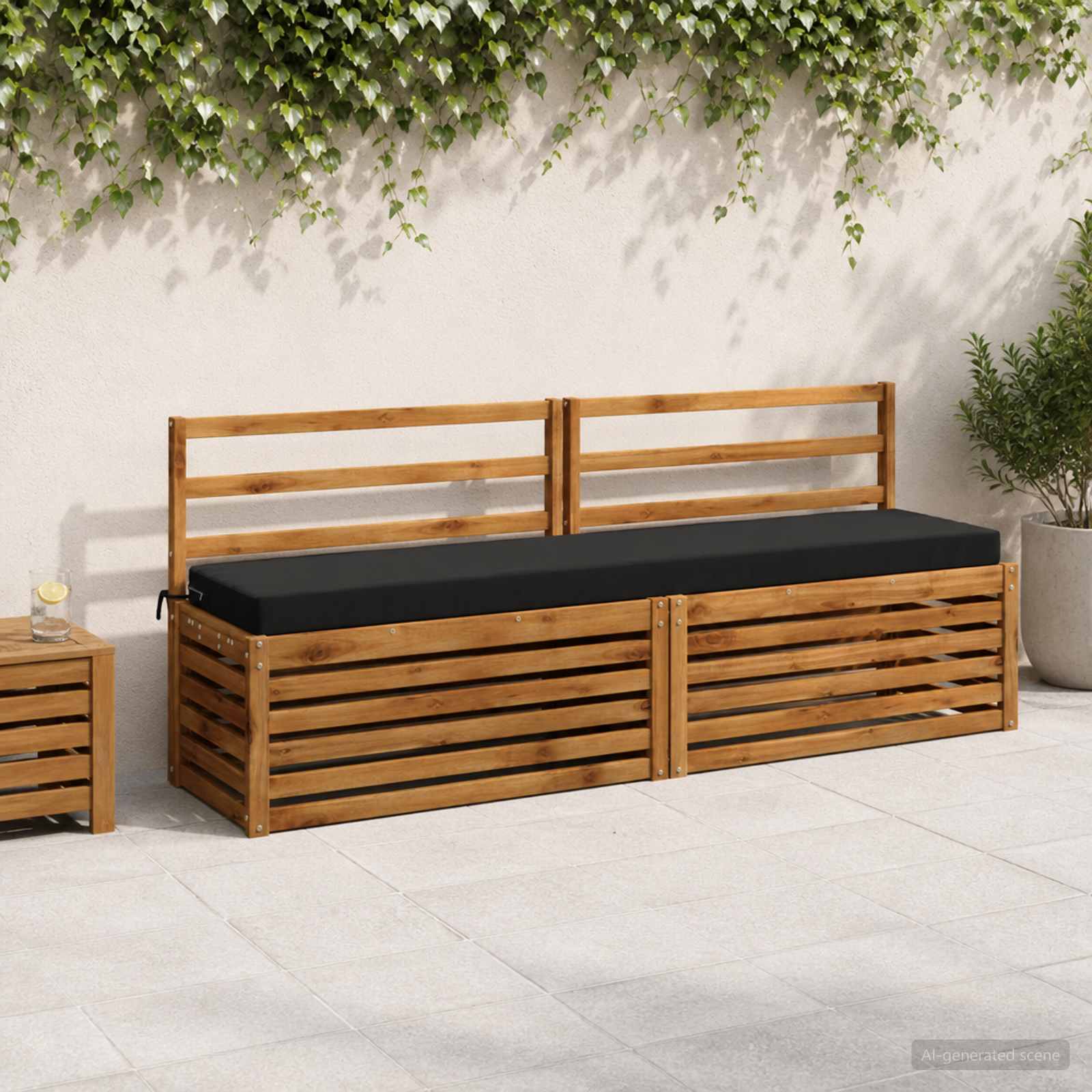 Cuscino per panchina SOEST 100% Poliestere Nero 200 x 40 x 8 cm