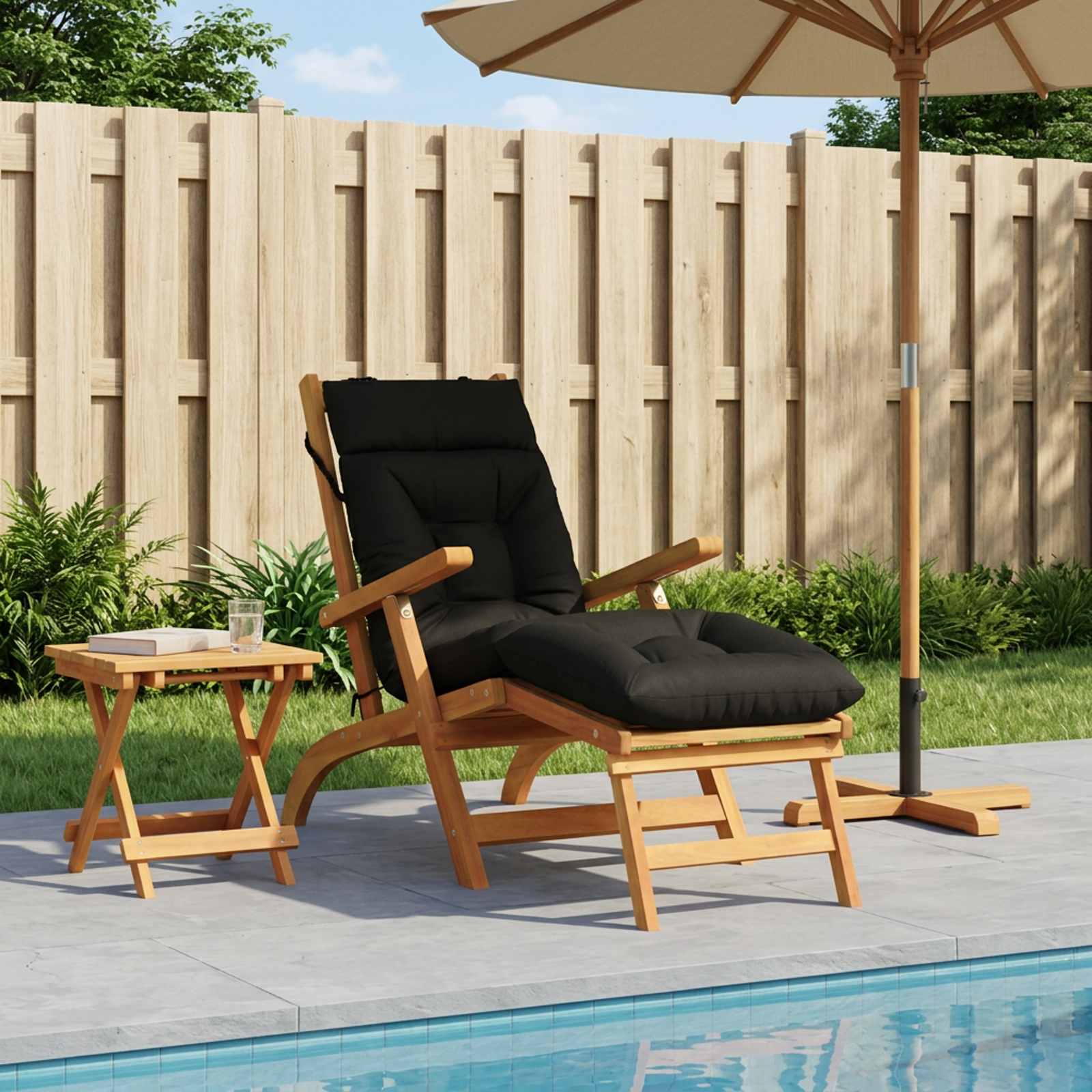 Cuscino per Lettino VIANEN 100% Poliestere Nero 200 x 60 x 8 cm