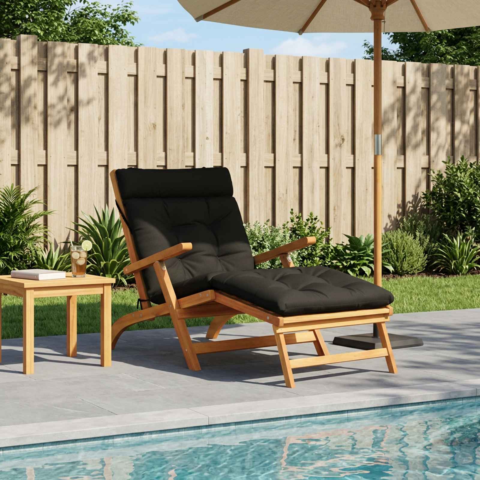 Cuscino per Lettino VIANEN 100% Poliestere Nero 200 x 90 x 8 cm