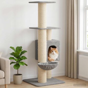 Albero per gatti con pali per graffiare in sisal Grigio Chiaro