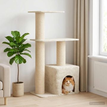 Albero per gatti con pali per graffiare in sisal Crema 133 cm