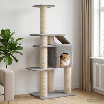 Albero per gatti con pali per graffiare in sisal Grigio Chiaro