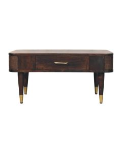 Tavolino Belmont in mango massello, rattan e ottone spazzolato