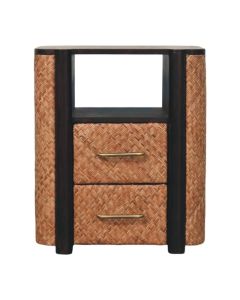 Comodino Havana in mango massello, finitura Velvet Mocha intrecciata
