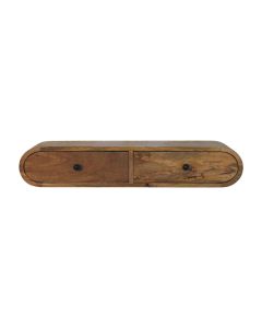 Consolle sospesa in mango massello, profilo sinuoso e finitura quercia