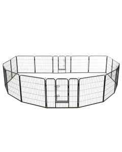 Box per Cani con 16 Pannelli in Acciaio 80x80 cm Nero