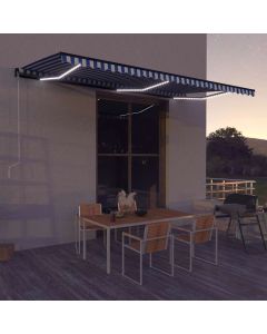 Tenda con Sensore Vento e LED 600x300 cm Blu e Bianca
