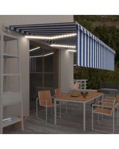 Tenda Automatica Parasole Sensore Vento LED 6x3m Blu Bianca