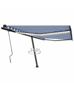 Tenda da Sole Retrattile Manuale con LED 400x350 cm Blu Bianco