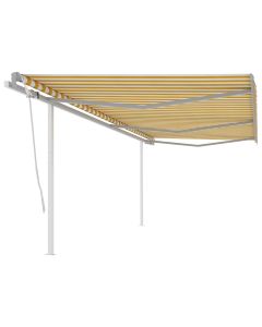 Tenda da Sole Retrattile Manuale con Pali 6x3m Gialla e Bianca