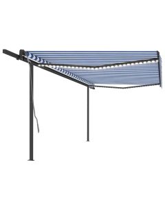 Tenda Automatica con Sensore Vento e LED 5x3 m Blu e Bianca