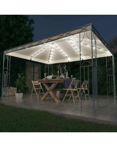 Gazebo con Stringa di Luci LED 400x300 cm Crema