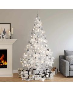 Albero di Natale a Metà Preilluminato con Palline Bianco 210 cm