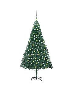 Albero di Natale Preilluminato con Palline Verde 240 cm PVC