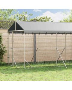 Cuccia Cani da Esterno Tetto Argento 2x10x2,5 m Acciaio Zincato
