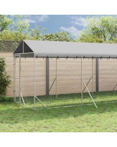 Cuccia Cani da Esterno Tetto Argento 2x10x2,5 m Acciaio Zincato