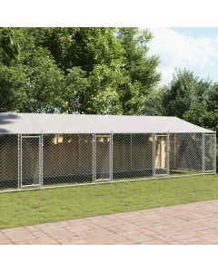 Gabbia Cani con Tetto e Porte Grigia 10x2x2 m Acciaio Zincato