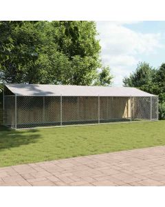 Gabbia Cani con Tetto e Porta Grigia 8x2x2 m in Acciaio Zincato
