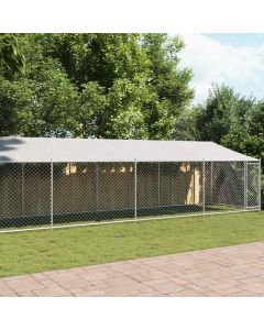 Gabbia Cani con Tetto e Porta Grigia 12x2x2 m Acciaio Zincato
