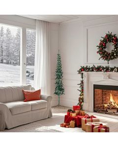 Albero Natale Artificiale Sottile a Metà Supporto Verde 150 cm