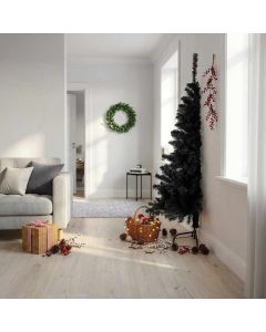 Albero di Natale Artificiale a Metà con Base Nero 180 cm PVC