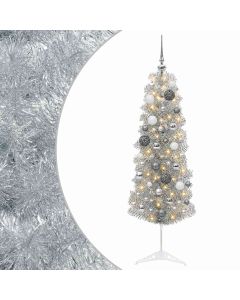 Albero di Natale Artificiale Slim con Palline 120 cm 150 LED